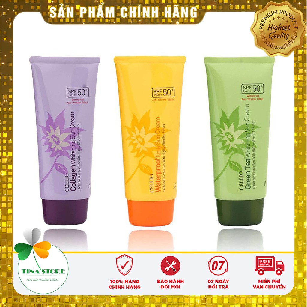 Kem Chống Nắng Hàn Quốc CELLIO SPF 50 PA+++ 70G .Chống tia UV, Chống Nước, Dưỡng Trắng Da, Dưỡng Ẩm | Hàng Chính Hãng