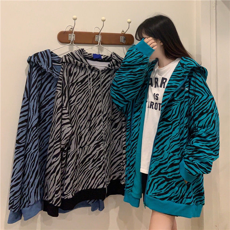 IELGY Áo Sweater Dáng Rộng Họa Tiết Ngựa Vằn Phong Cách Hàn Quốc Cho Nữ