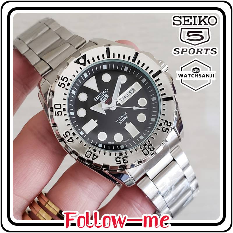 New Top Brand Men's Watches Original Seiko 5 21 Jewels Automatic Luminous waterproof Watch for Men Black Dial Dual calendar Stainless steel strap