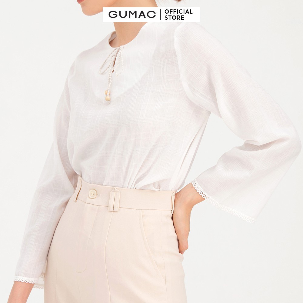 Áo sơ mi nữ buộc dây tay loe GUMAC AB739