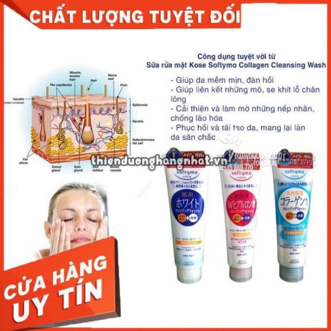 [Chính hãng] Sữa Rửa Mặt KOSE Softymo Nội Địa Nhật | SRM KOSE Collagen, White, Hyaluronic Acid 220g