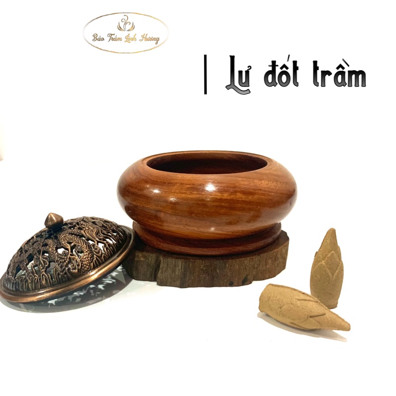 Lư Gỗ Xông Nụ Trầm Hương Đỉnh Đốt Nhang Bằng Gỗ Cao Cấp - BẢO TRẦM LINH HƯƠNG Thiết Kế Tinh Xảo Kèm Lót Chống Cháy