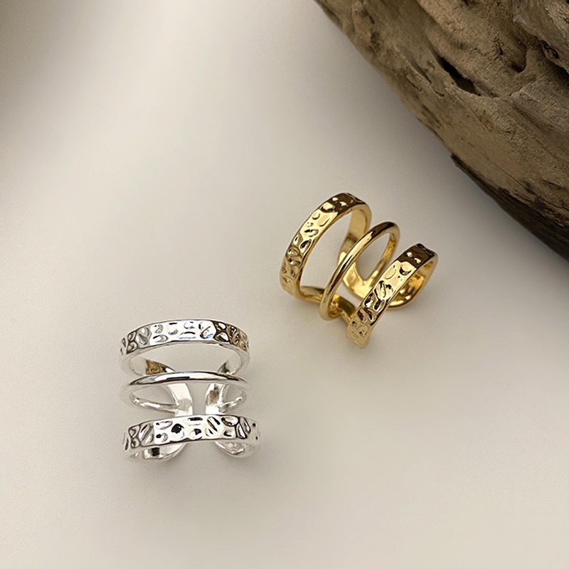 Nhẫn Hở Ba Lớp Màu Vàng / Bạc Phong Cách Punk Vintage Thanh Lịch Sáng Tạo Có Thể Điều Chỉnh Thời Trang Dành Cho Nữ
