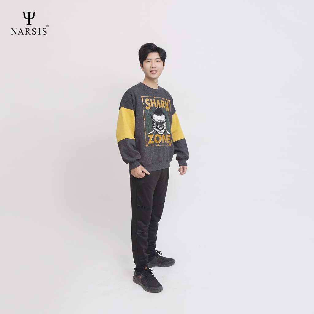 Áo nam thu đông NARSIS D0019 - D0020 nỉ zíp đen xước trắng phối vàng và tím than xước trắng phối vàng