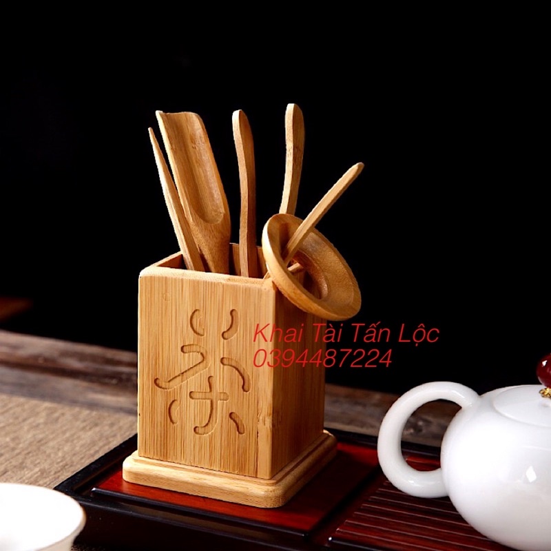Dụng cụ pha trà , phụ kiện trà tre 6 món ống vuông
