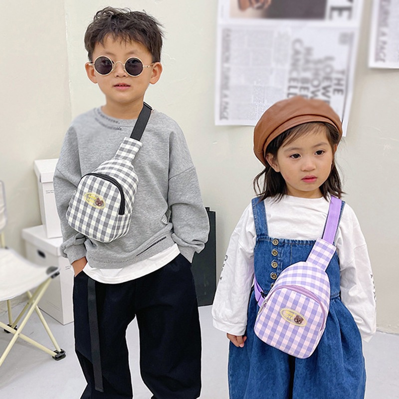 Túi đeo chéo vai họa tiết caro thời trang sành điệu cho trẻ em