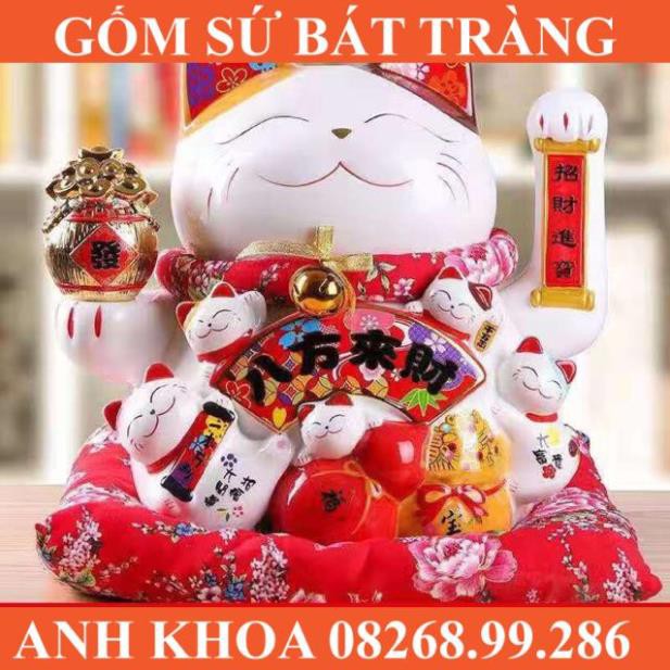 Mèo thần tài Như Ý Cát Tường - Thiên Kim Vạn Lượng mới - Gốm sứ Bát Tràng Anh Khoa