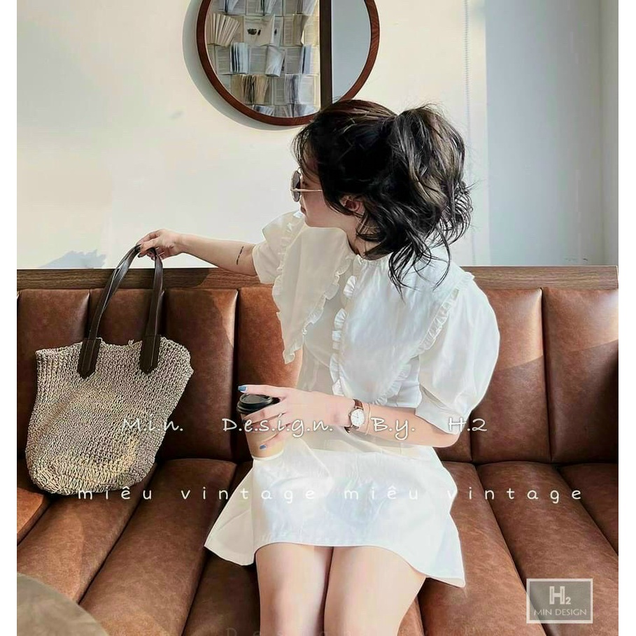 Đầm bèo lá cổ lớn tiểu thư vintage dáng xòe xinh xắn_bèo 3 màu