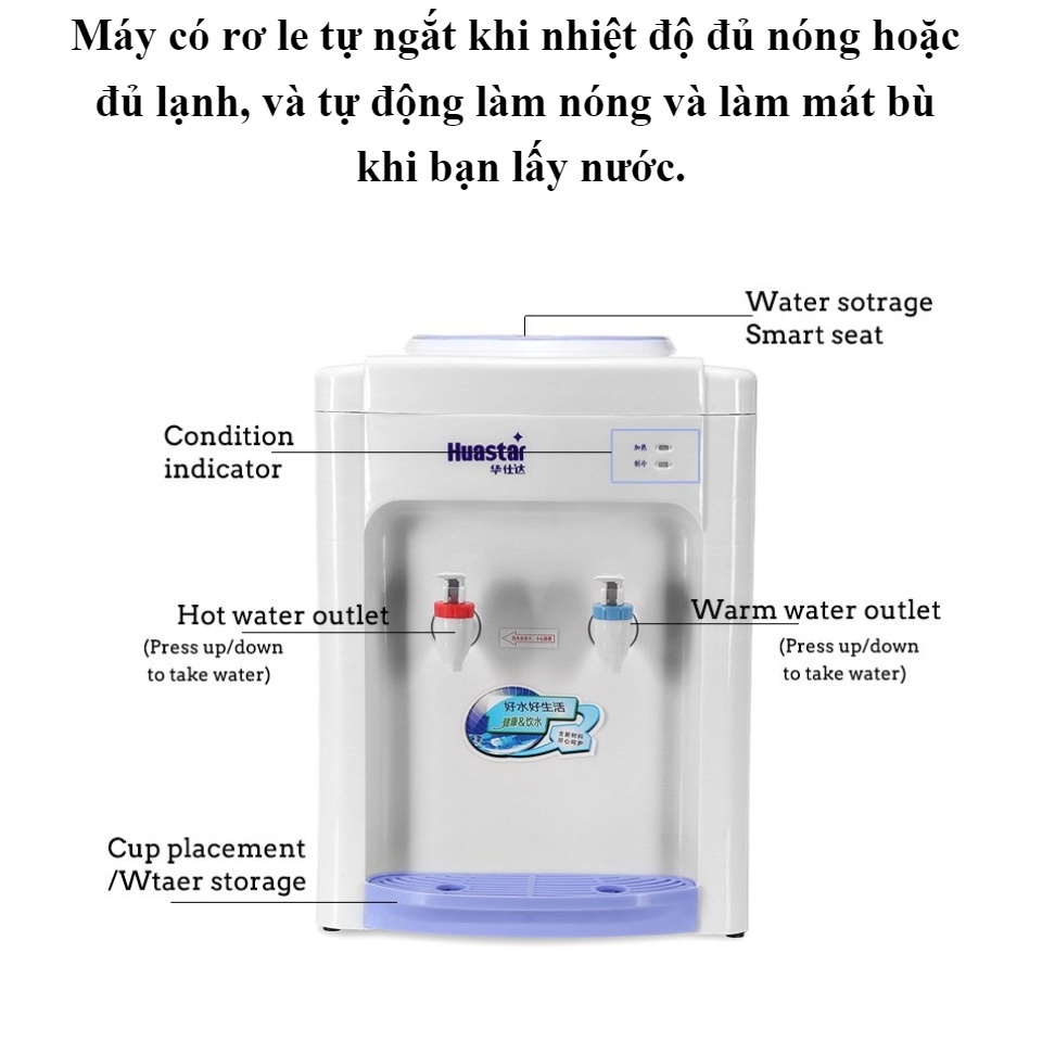Cây nước nóng lạnh mini Huastar cao cấp,thiết kế 2 vòi và 2 công tắc nóng lạnh riêng biệt,tự động đóng ngắt nước