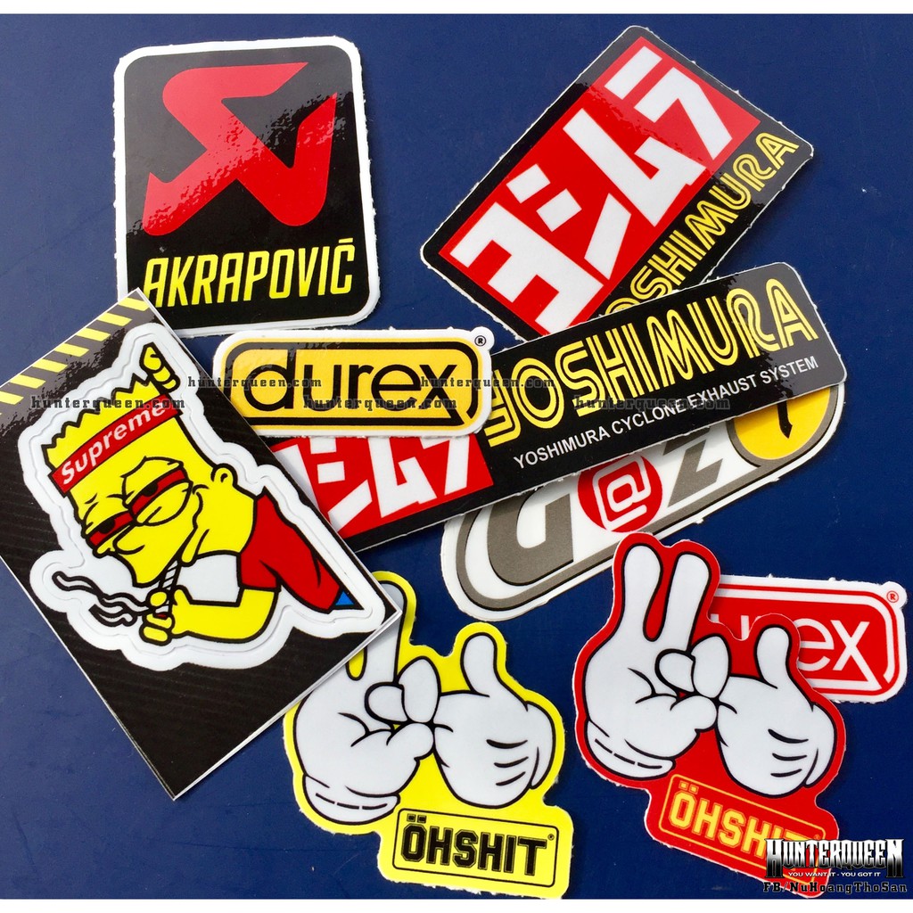 Bộ 9 logo đỏ vàng, decal dán xe máy, nón bảo hiểm... Sticker chống nước, bền màu. Hình dán