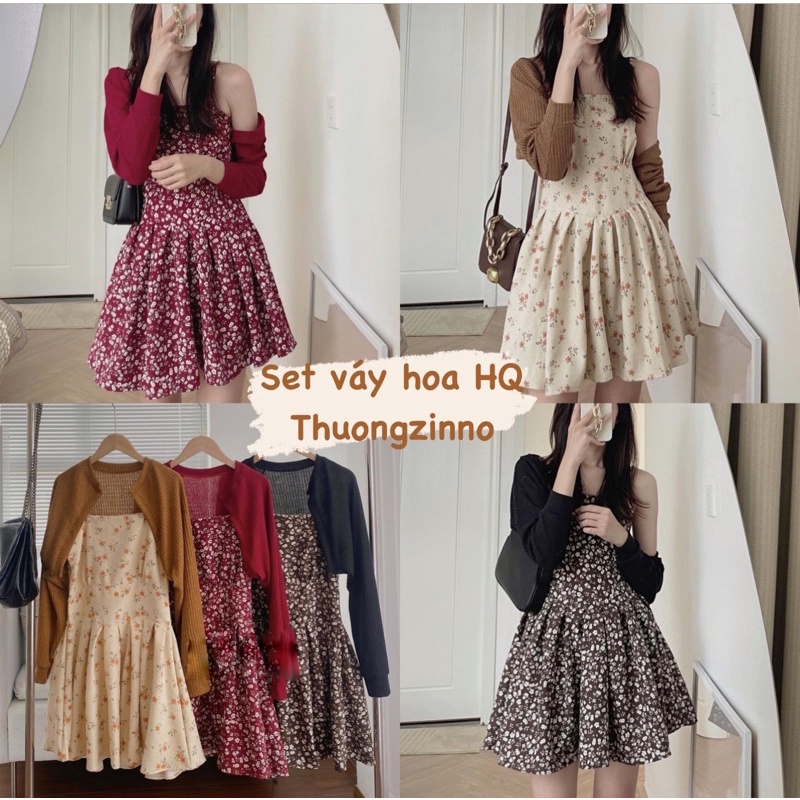 [Ảnh thật/Video] SET VÁY HOA 2 MÓN gam màu kiểu retro gồm váy hoa ngắn và cardigan lửng tone màu cực xinh