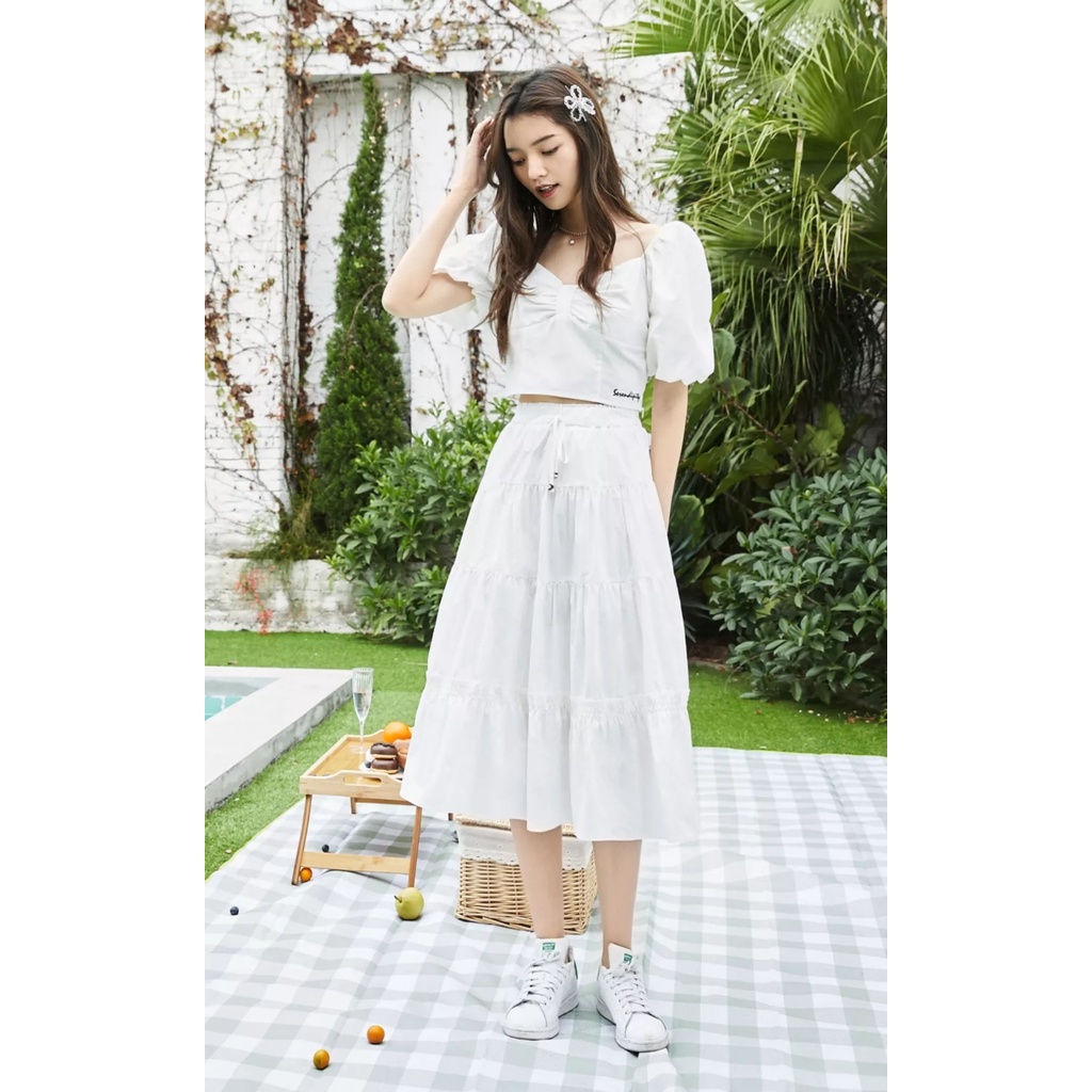 VERO MODA Áo Croptop Tay Phồng Nơ