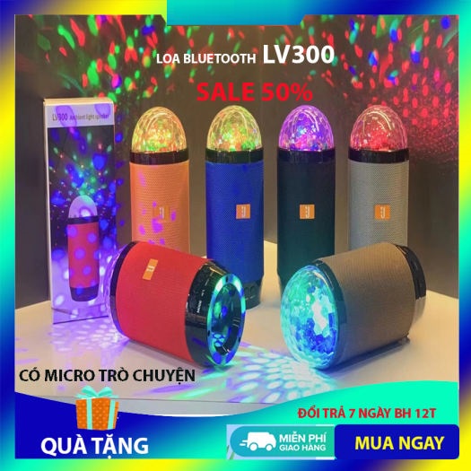 Loa Bluetooth lv 300 nhỏ gọn âm thanh siêu hay đèn nhấp nháy Hỗ trợ cắm thẻ nhớ