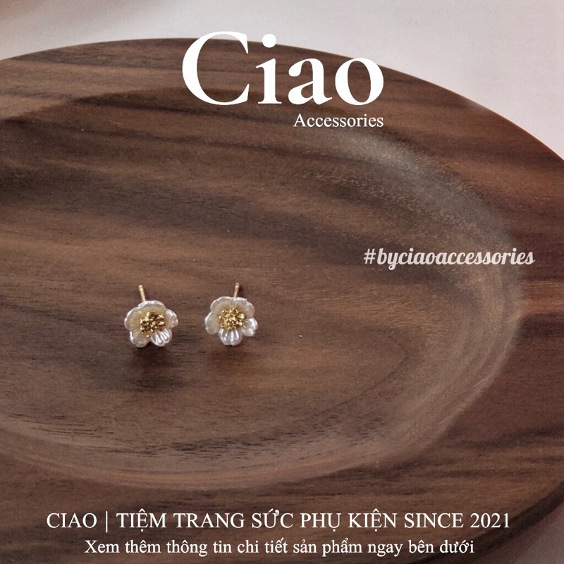 [HOẢ TỐC 1H] Khuyên tai/ Bông tai mạ bạc S925 thiết kế hình hoa mai Blossom Tiny Ciao