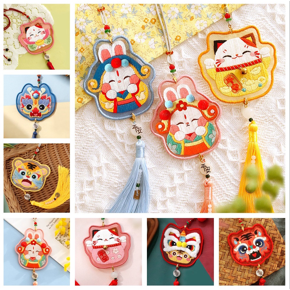 Mặt dây chuyền thêu Trung Quốc cho Năm Dần, bộ đồ tự làm bùa hộ mệnh làm bằng tay, mặt dây chuyền làm bằng tay hình động vật tinh xảo, mặt dây chuyền hổ, bùa hộ mệnh an toàn