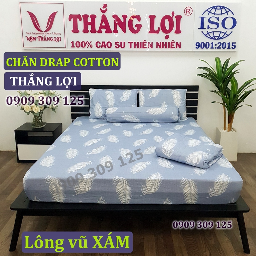 (RẺ VÔ ĐỊCH) bộ drap cotton Thắng Lợi, ga giường (ảnh thật) LÔNG VŨ XÁM