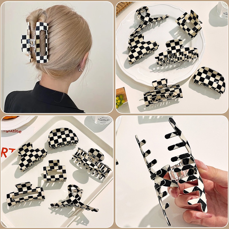 Kẹp Tóc Hình Vuông Bằng acrylic Màu Trắng Đen Đơn Giản Thời Trang