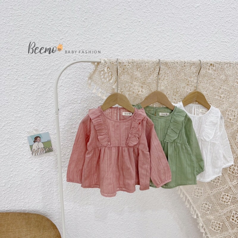 Áo dài tay bồng babydoll thô hàn cho bé gái Beemo