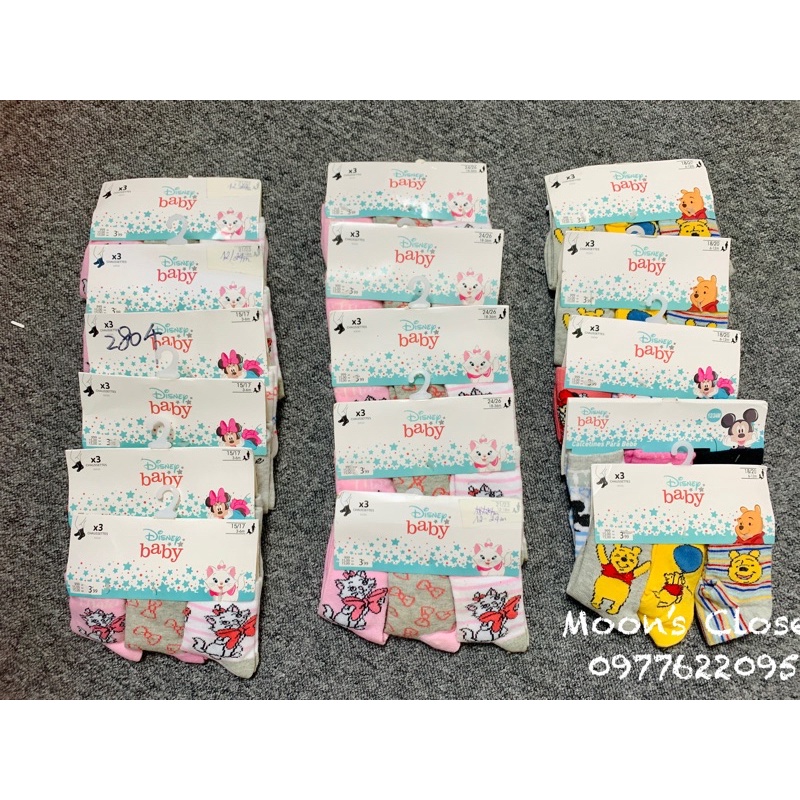 Set 3 đôi tất Disney xuất dư size 0-36m