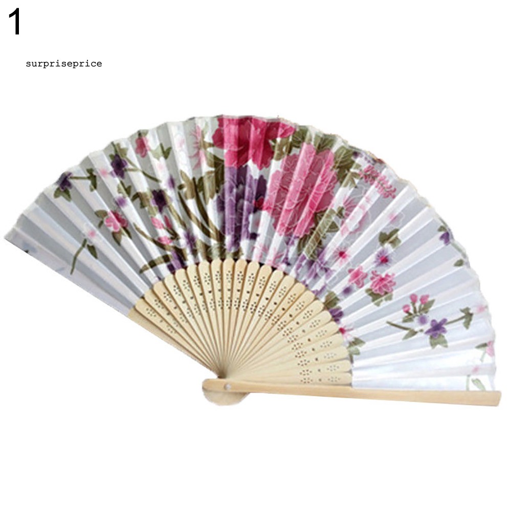 [ HÀNG có sẵn ] quạt tre xếp in hoa phong cách vintage