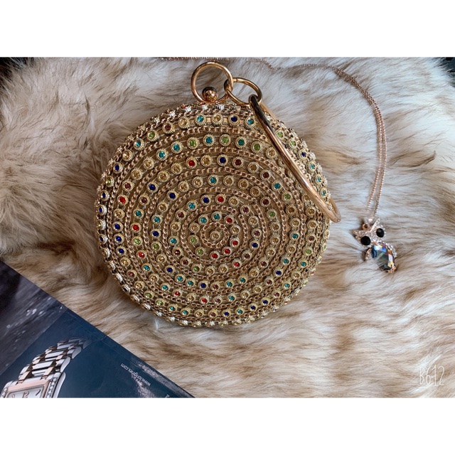 Clutch dự tiệc đính đá tròn đẳng cấp (hình thật)