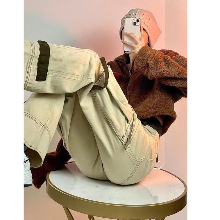 Quần jean ống rộng eo cao túi dài phong cách ins đường phố DLC2