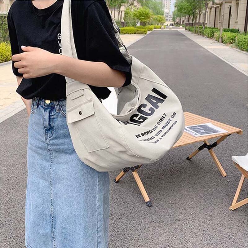 Túi Đeo Chéo Vai Bằng Vải Canvas In Chữ 2022 Sức Chứa Lớn Thời Trang Cho Nữ ZY061
