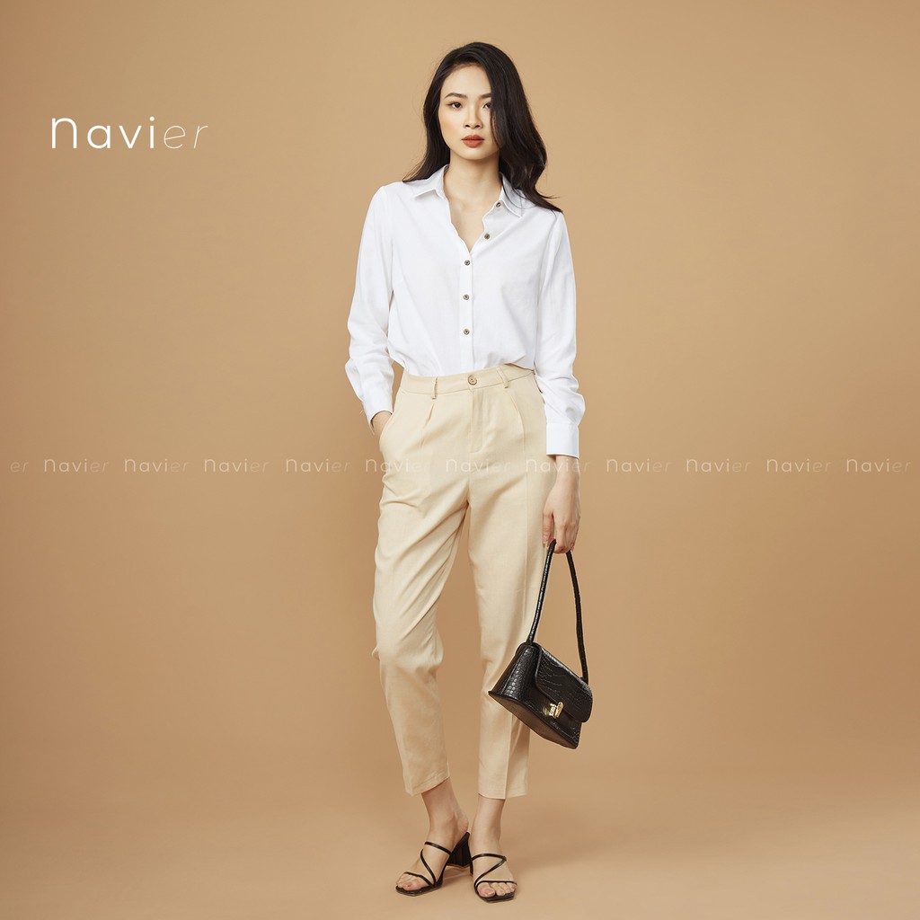 QUẦN BAGGY VẢI NỮ CẠP CAO CÔNG SỞ ĐŨI LINEN PANTS MÀU ĐEN BE NÂU PASTEL Q02 NAVIER | BigBuy360 - bigbuy360.vn