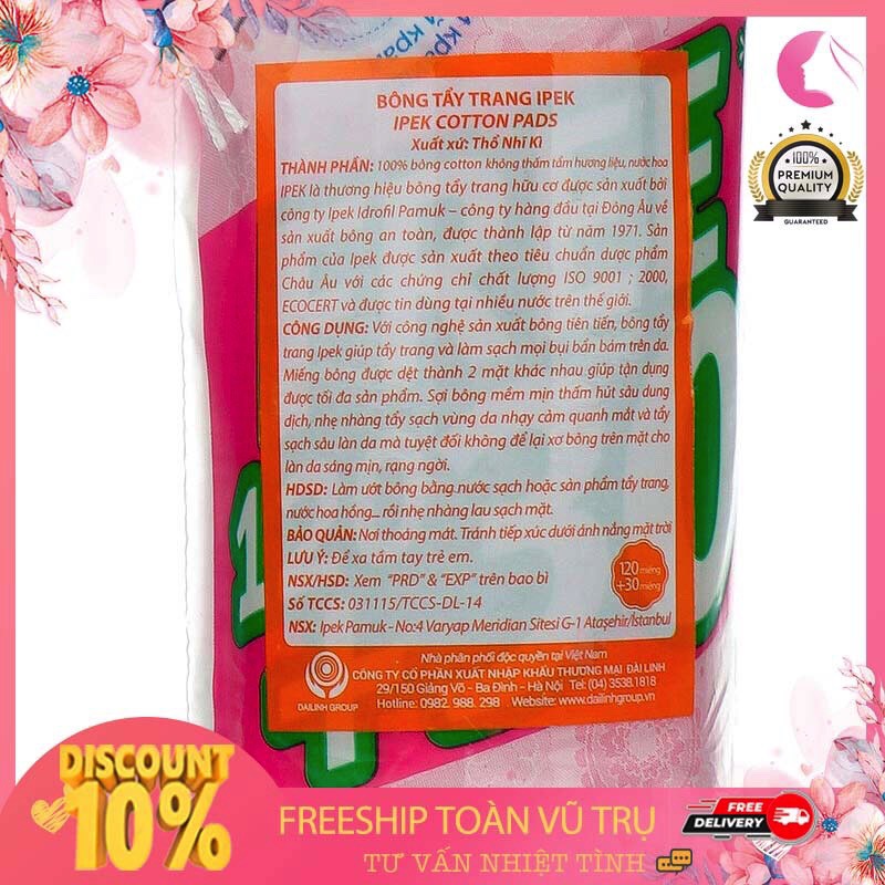 BÔNG TẨY TRANG IPEK 150 MIẾNG COTTON PADS | BigBuy360 - bigbuy360.vn