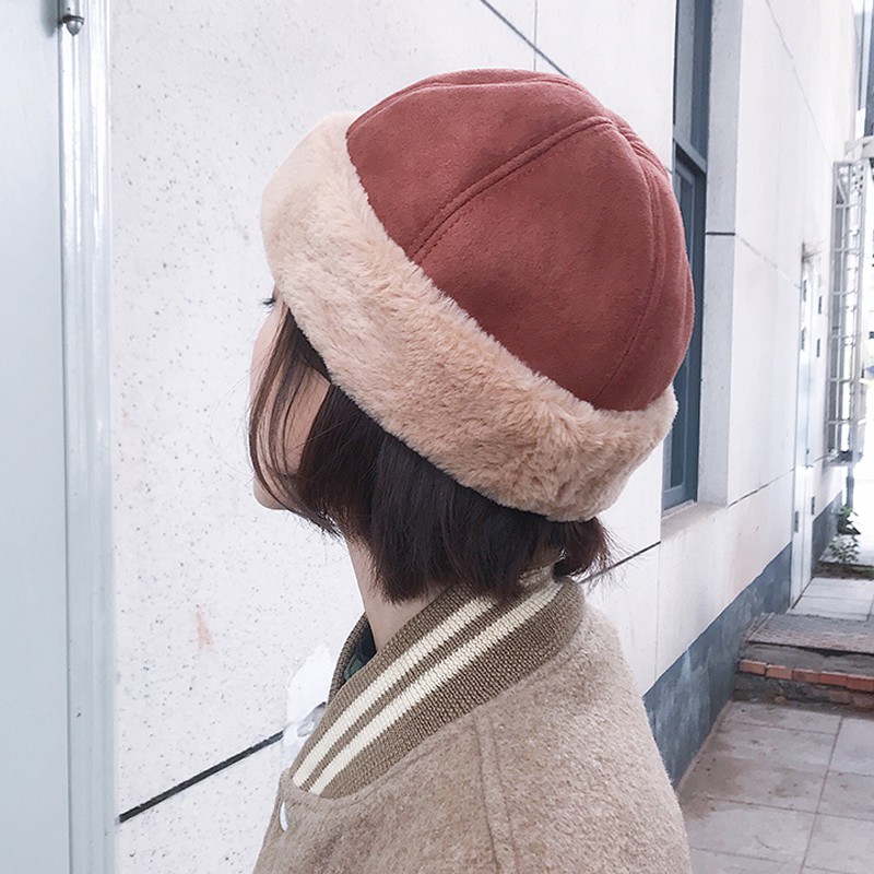 Mũ Beret Da Lộn Phối Lông Cừu Mềm Mại Thời Trang Thu Đông Phong Cách Nhật Bản Cho Nữ