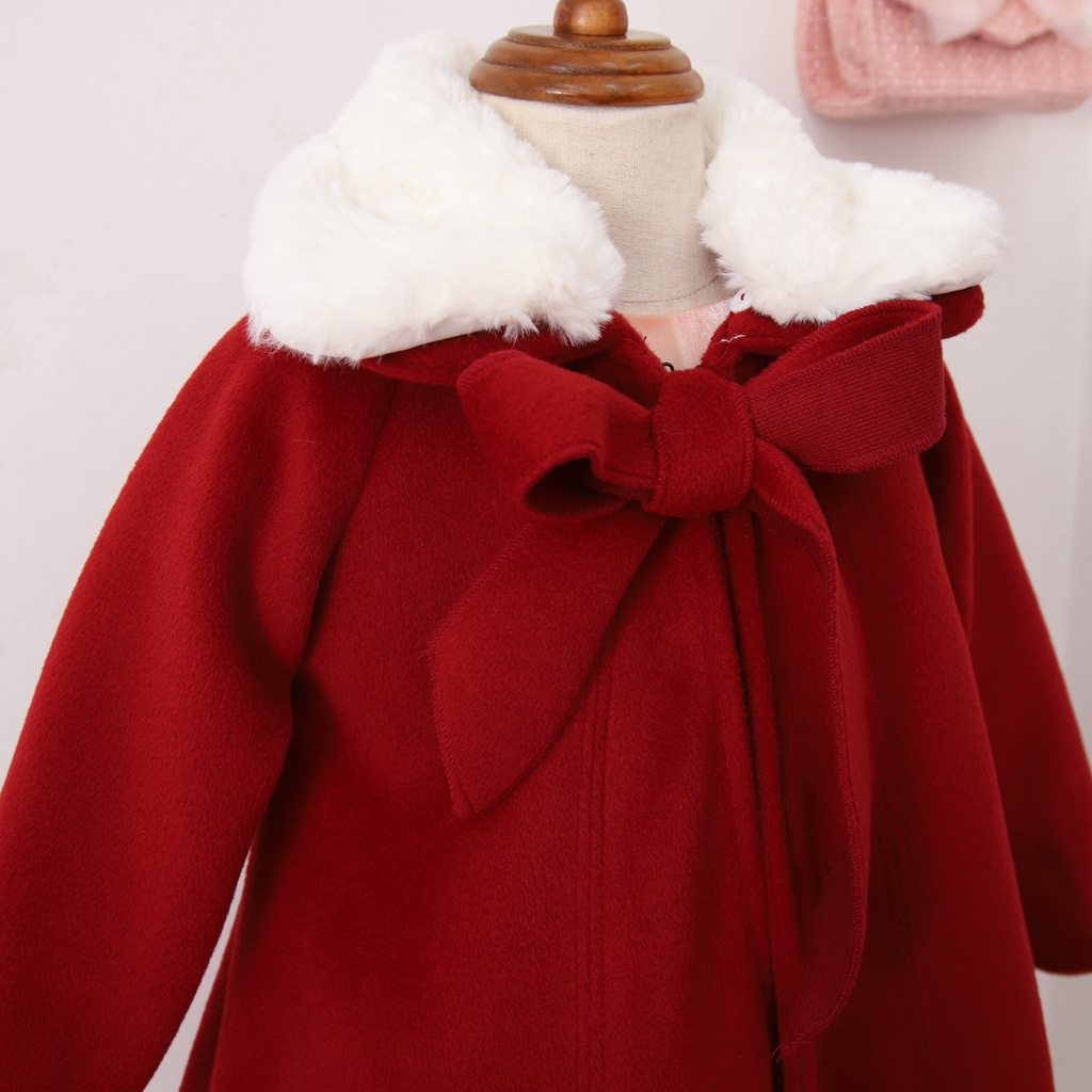 Áo khoác cho bé gái ILABY thiết kế phối cổ lông, chất dạ [0608]