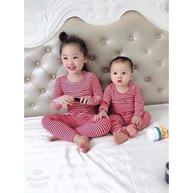 SALE BỘ COTTON 4 CHIỀU DÀI TAY KẺ SỌC BÉ TRAI BÉ GÁI