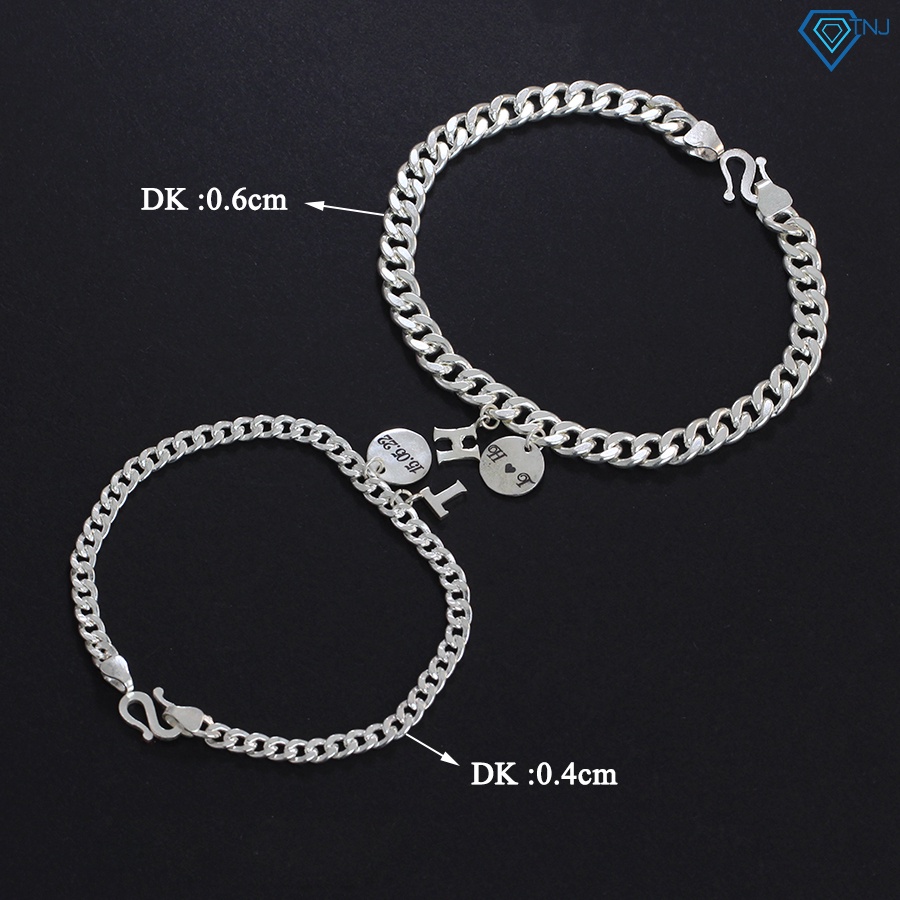 Vòng tay cặp đôi nam nữ bạc khắc tên theo yêu cầu LTD0027 Trang Sức TNJ