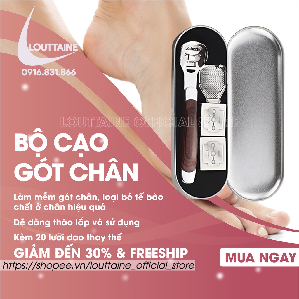 Cây bào nạo gót chân giá rẻ, Dụng cụ chà gót chân và vết chai sần 2in1 kèm 20 lưỡi cạo tiện lợi