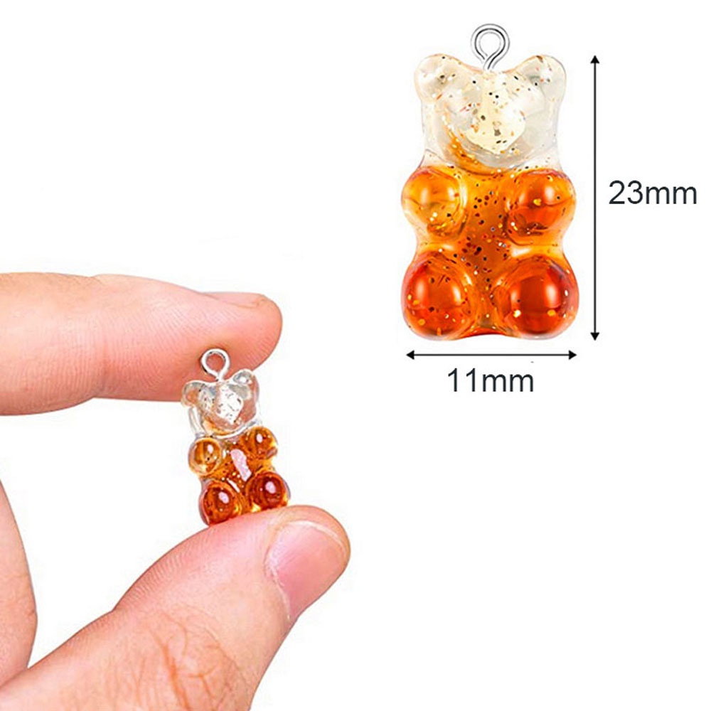 Charm Gấu kẹo dẻo màu ombre nhũ kim tuyến/ Gummy Bear/ Gấu gummy có khoen màu ombre