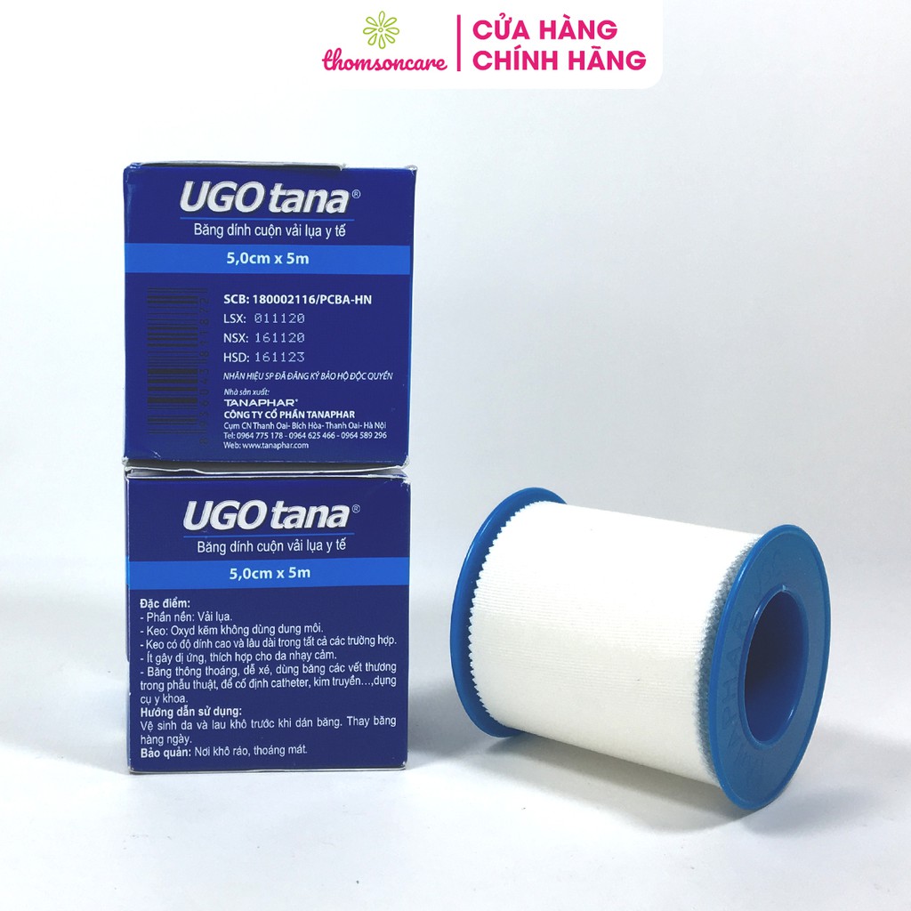 Băng dính vải lụa Ugotana 5cm x 5m - Băng dính cuộn vải lụa y tế độ dính cao