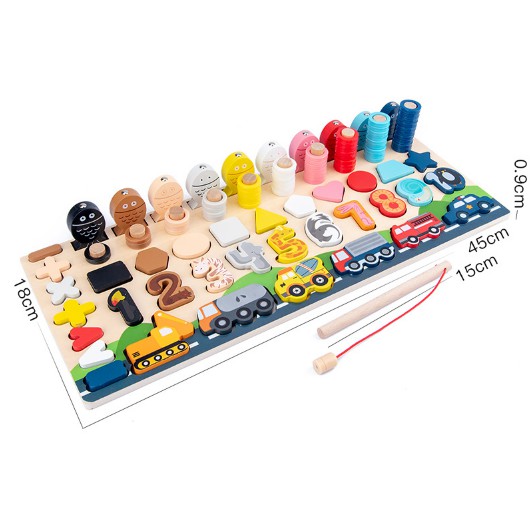 Bộ Giáo Cụ Montessori 5 Trong 1 - Bảng Học Số Đếm, Câu Cá, Hình Khối Và Màu Sắc Loại Đẹp