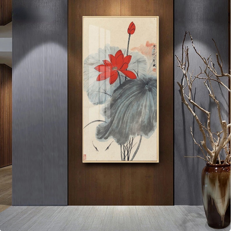 Tranh Vải Bạt Treo Tường In Hình Cá Koi / Hoa Sen / Chim Phong Cách Trung Hoa Cổ Điển Trang Trí Nhà Cửa