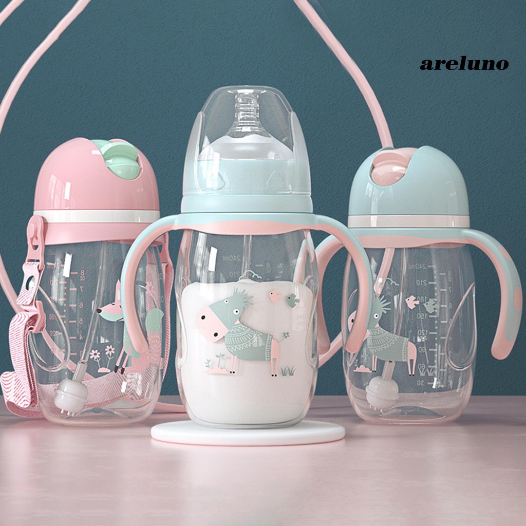 Bình sữa dung tích lớn 240/300ml có tay cầm chống rơi cho trẻ sơ sinh