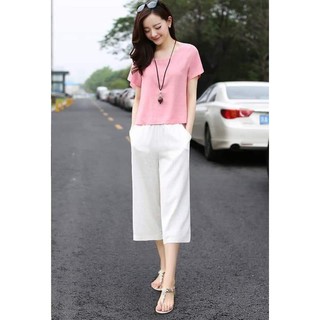 Quần đũi ống rộng xuất Hàn, dáng lửng, cạp chun sau, chất vải siêu mát