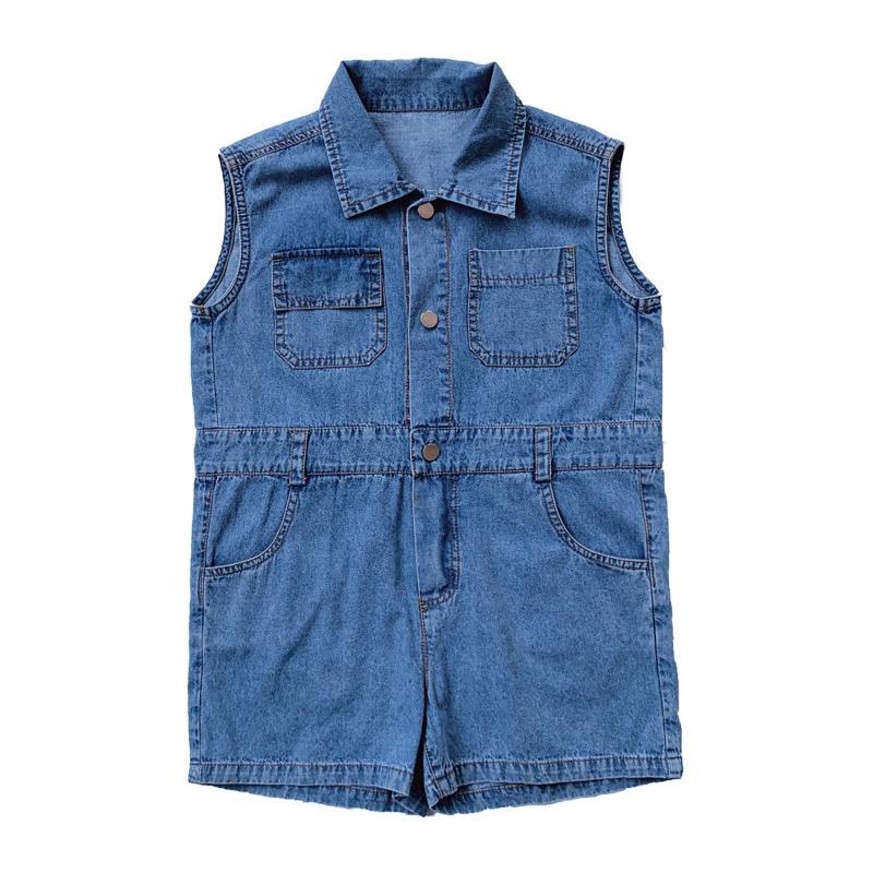 Bộ Áo Liền Quần Bằng Cotton Denim Tay Ngắn Thoải Mái Thời Trang Mùa Hè Cho Bé Trai