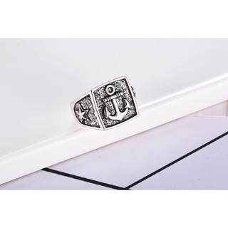 Nhẫn inox mạ bạc hình mỏ neo độc đáo