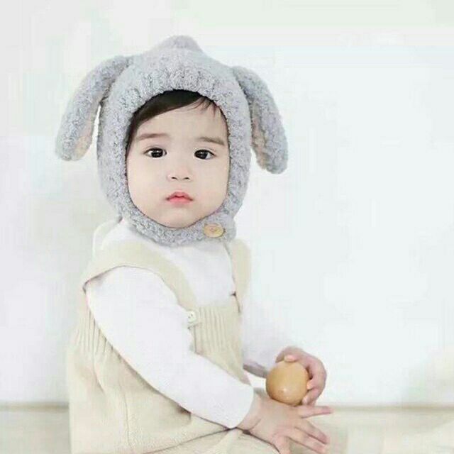 Mũ len lông tai thỏ cho bé