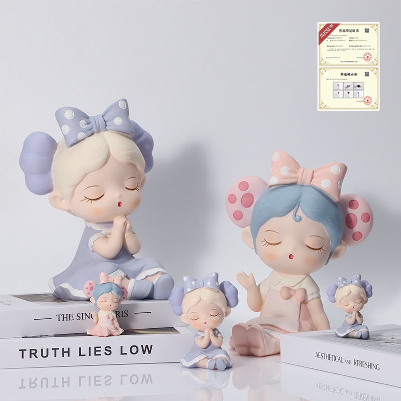 Đồ Trang Trí Hồ Cá Hình Cô Gái Đeo Nơ Trái Tim Bằng Nhựa resin Thủ Công Sáng Tạo Để Bàn Trang Trí Nội Thất