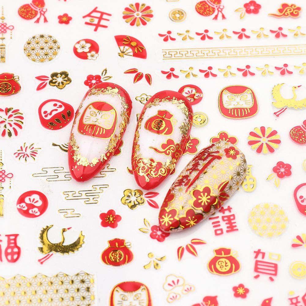 Miếng Dán Trang Trí Móng Tay Hình Lồng Đèn Đỏ May Mắn Phong Cách Trung Hoa Năm Mới 2022