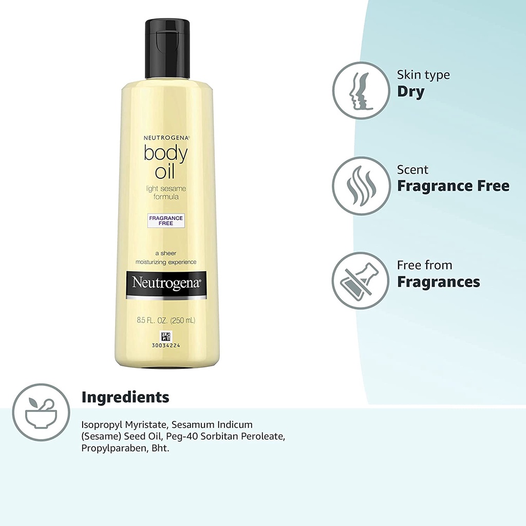 Dầu dưỡng thể Neutrogena Úc Body Oil Light Sesame Formula thẩm thấu nhanh không bết dính nhờn rít dưỡng ẩm trắng sáng da