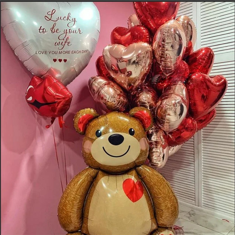 Bong bóng lá nhôm thiết kế hình gấu/ trái tim/ chữ LOVE/ nhẫn đáng yêu dành cho trang trí tiệc tùng
