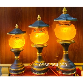 Cặp đèn thờ hoa sen lưu ly để ban thần tài, ban gia tiên cắm điện led siêu sáng kích thước 25cm, 30cm, 35cm