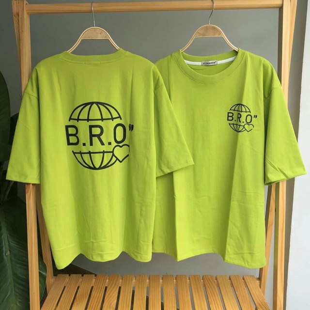 Áo oversize tay lỡ màu xanh neon siêu hot_ In chữ BRO