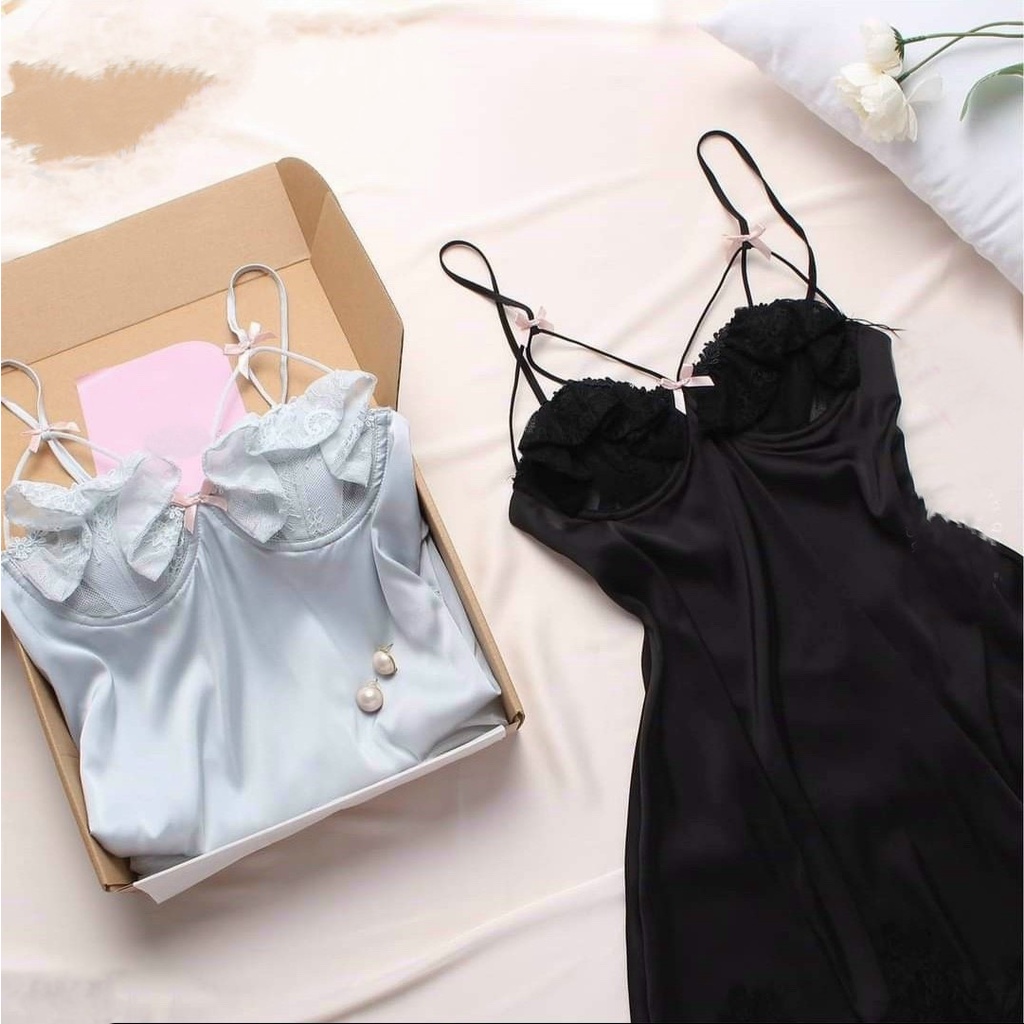 Sẵn sỉ_Váy ngủ hai dây lụa satin sexy cao cấp Đầm mặc nhà gợi cảm quyến rũ SP113